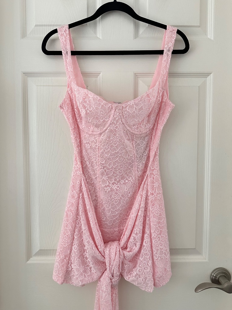 Mars The Label Front Tie Lace Mini Dress Pink Women’s Size Large Us 12 — image 5 of 8